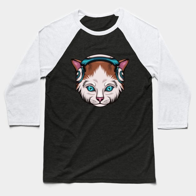 Cute Cat - The music Addict Baseball T-Shirt by JagatKreasi